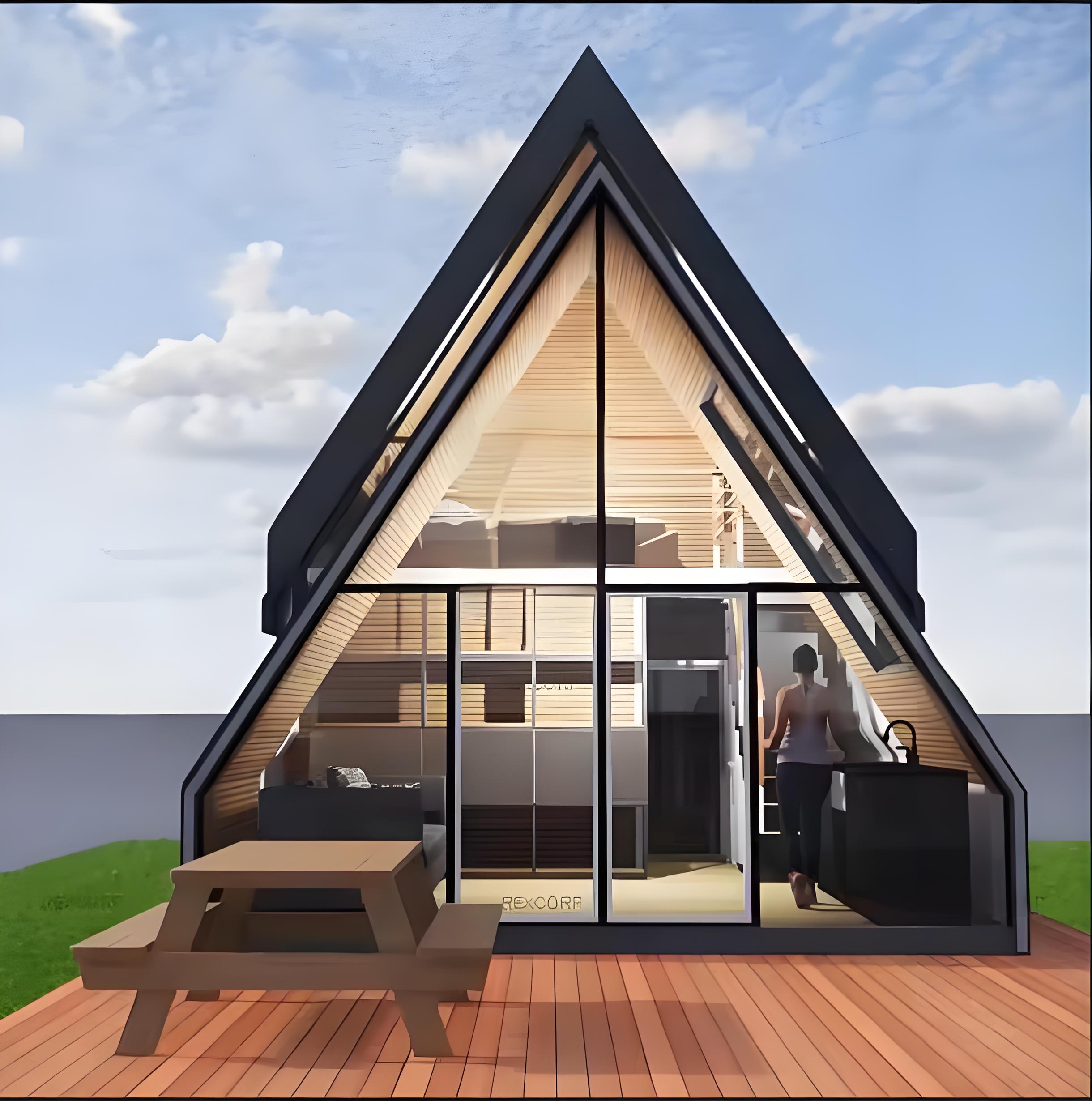 30sqm Unique Design Chalet with Loft Bed Prefabricated Cabin in the Woods a Frame House in Spain